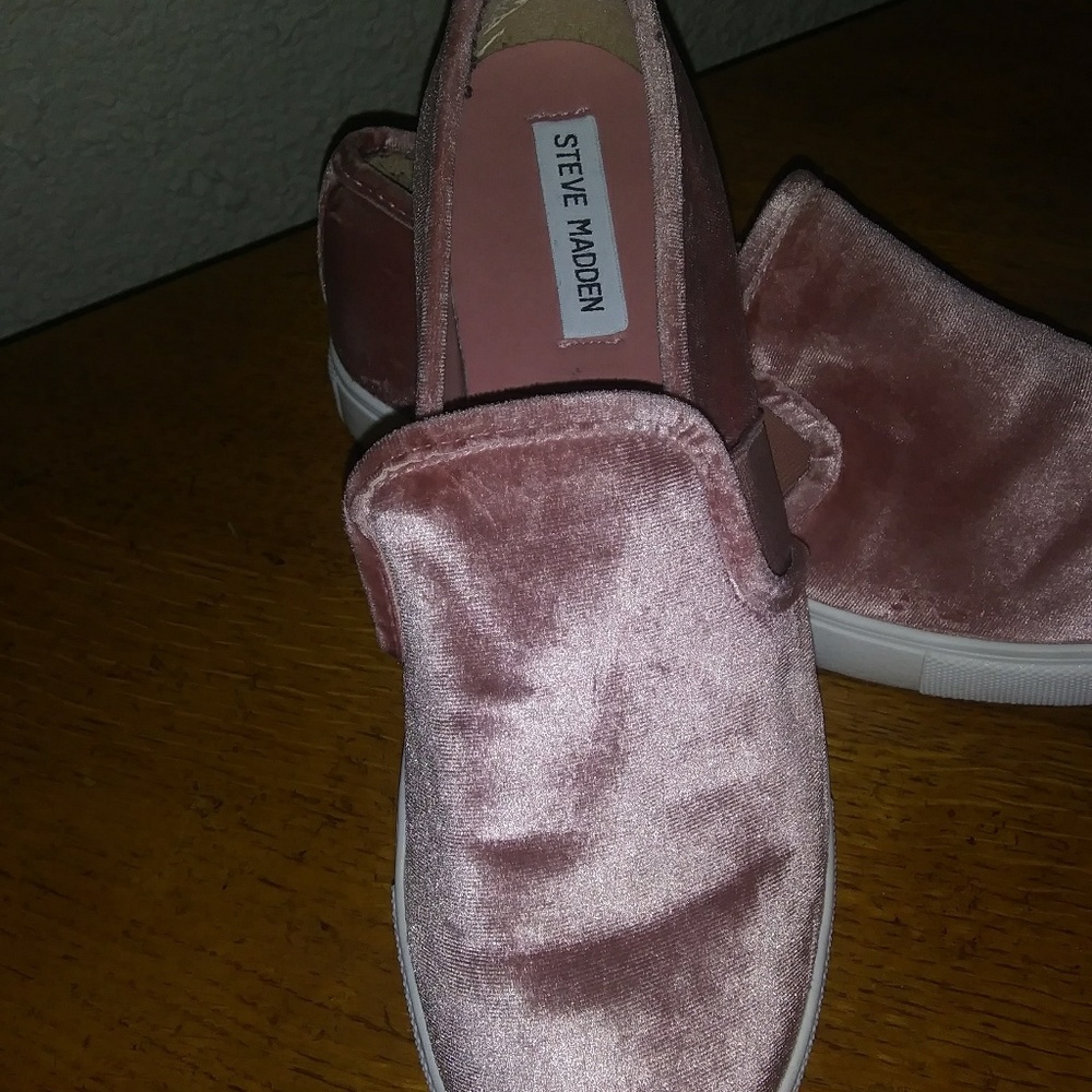 Womens Pink Velour Slip-on Sneakers